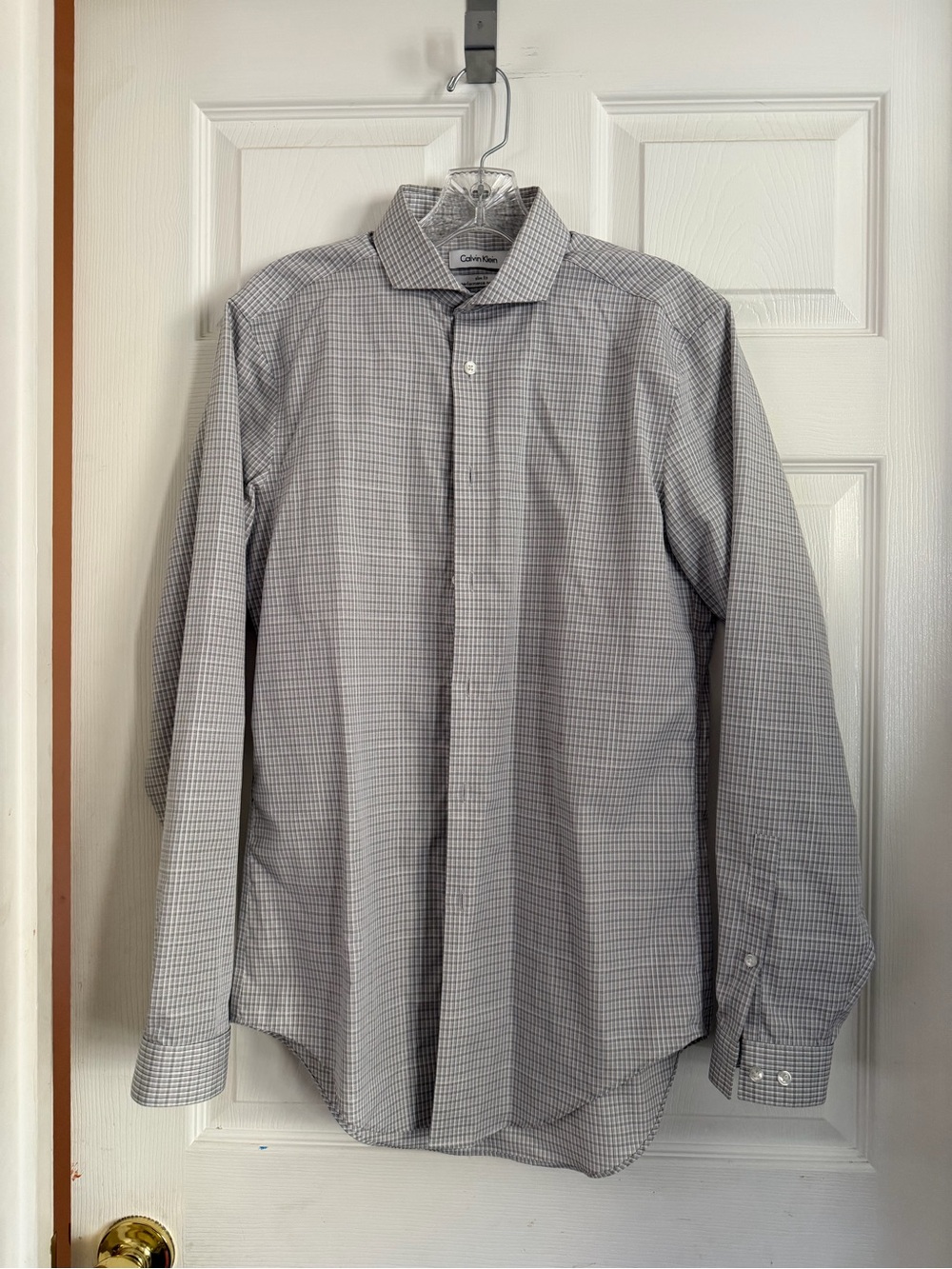 Calvin Klein Men's Light Gray Micro-Check Dress Shirt